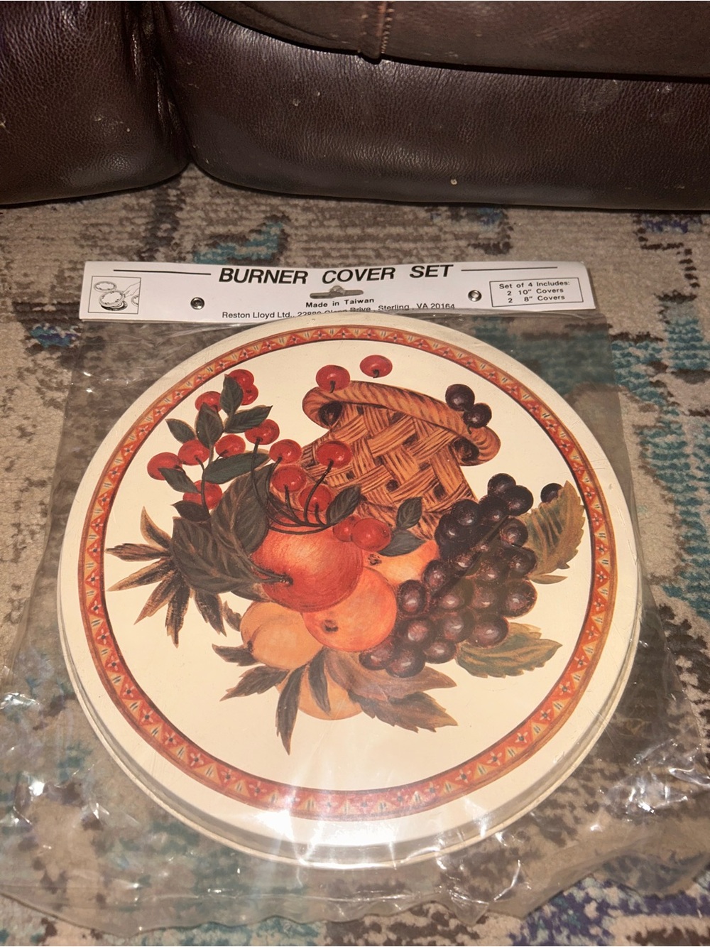 Vintage 4 STEEL STOVETOP BURNER COVERS(2-10", 2-8")TROPICAL FRUITS